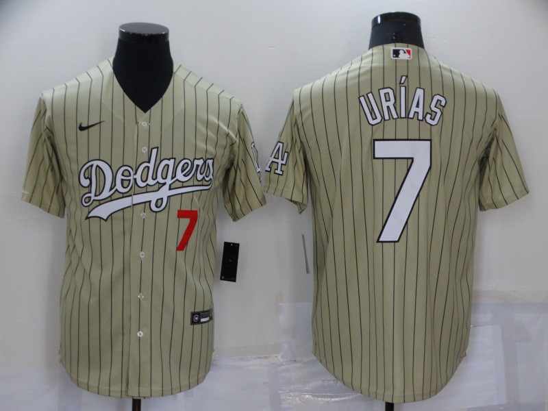 Men's Los Angeles Dodgers Front #7 Julio Urias Cream With KB Patch Cool Base Stitched Jersey Men's Los Angeles Dodgers Front #7 Julio Urias Cream With KB Patch Cool Base Stitched Jersey